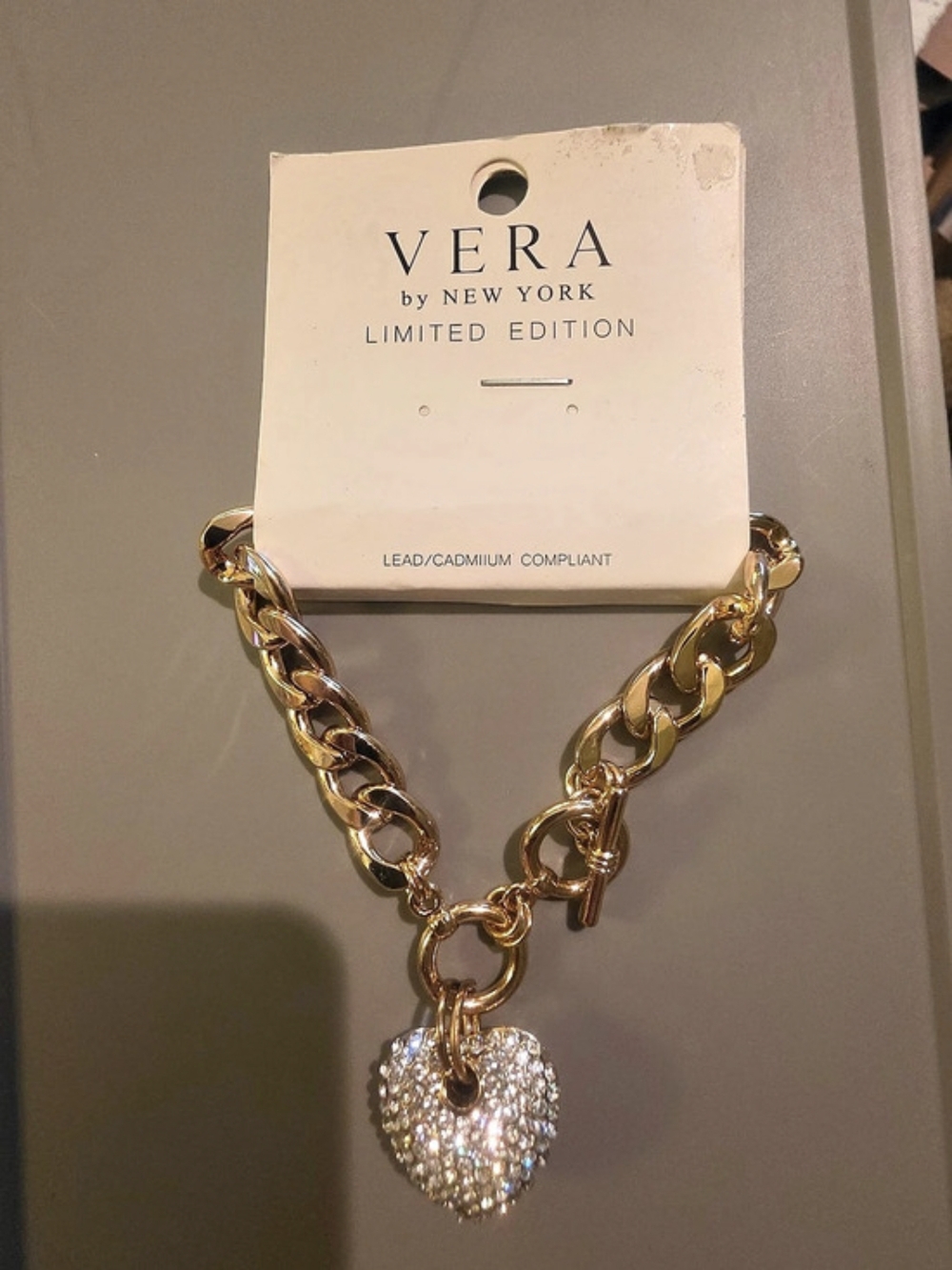 Vera by New York Limited Edition Heart Pendant Bracelet Rhinestone Heart Pendant